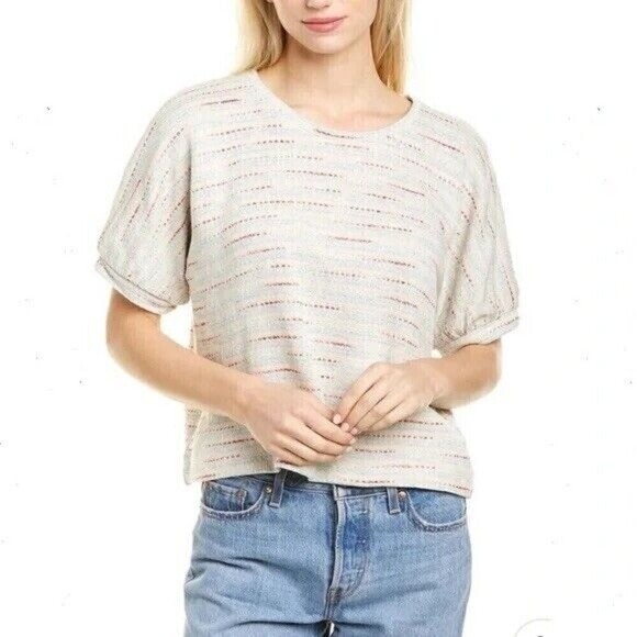 Madewell Textured Puff Sleeve Top Cream Striped Sz XXS - Picture 1 of 7